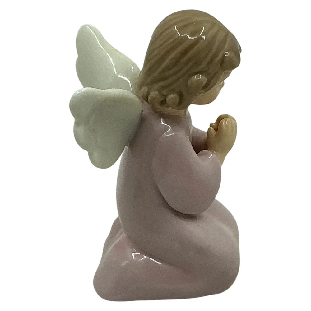 Cosmos Porcelain Praying‎ Angel Figurine Pink Dress 3.25 inch Collectible
